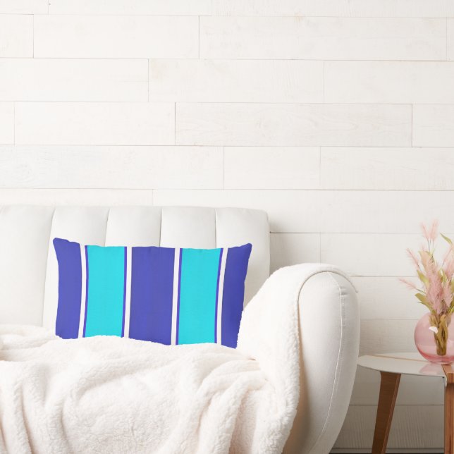 Aqua Royal Blue Cabana Stripes Kussen (Bank)