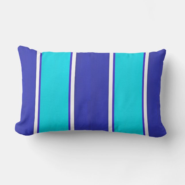 Aqua Royal Blue Cabana Stripes Kussen (Voorkant)