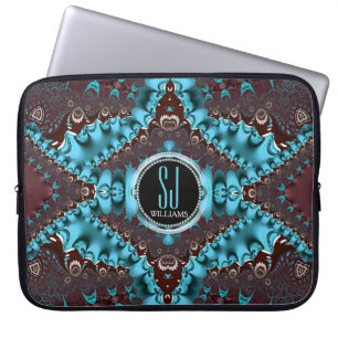 Aqua Royale Fractal Lace Monogram Notitieboek Laptop Sleeve