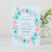 Aqua Roze Anemoon Bruiloft Kaart (Staand voorkant)