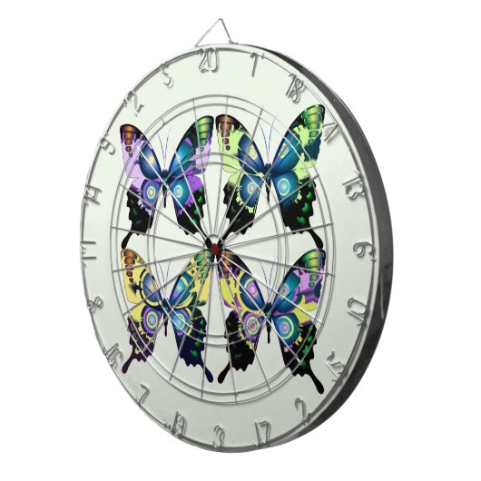 Aqua, Roze en Geel - Elegant Butterflies Dartbord (Voorkant Rechts)