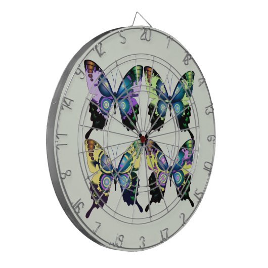 Aqua, Roze en Geel - Elegant Butterflies Dartbord (Voorkant Links)