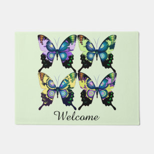Aqua, Roze en Geel - Elegant Butterflies Deurmat