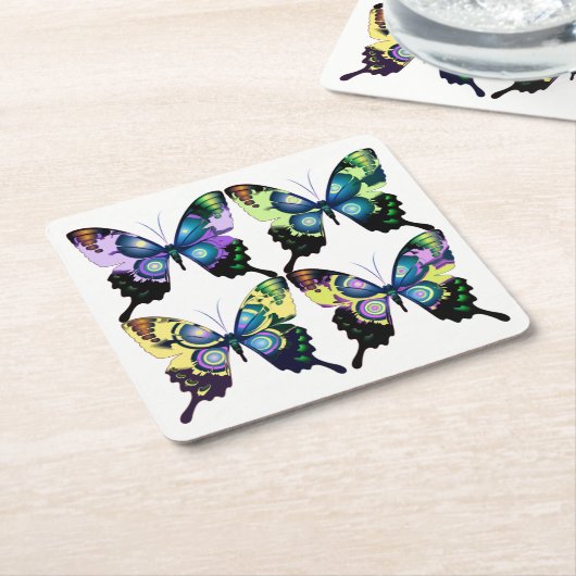 Aqua, Roze en Geel - Elegant Butterflies Kartonnen Onderzetters (Schuin)