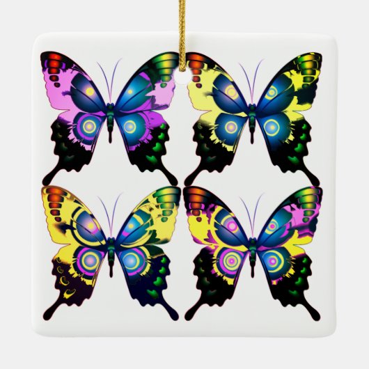 Aqua, Roze en Geel - Elegant Butterflies Keramisch Ornament (Achterkant)