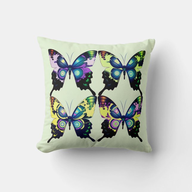 Aqua, Roze en Geel - Elegant Butterflies Kussen (Voorkant)