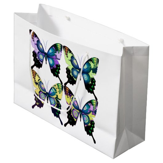 Aqua, Roze en Geel - Elegant Butterflies Large Cadeautasje (Voorkant Gekanteld)