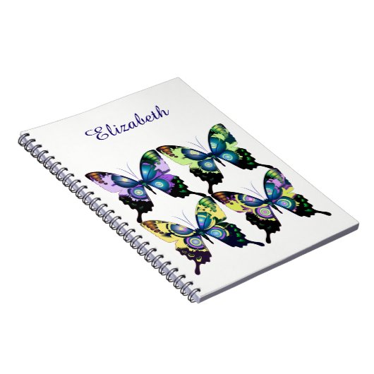 Aqua, Roze en Geel - Elegant Butterflies Notitieboek (Rechterzijde)