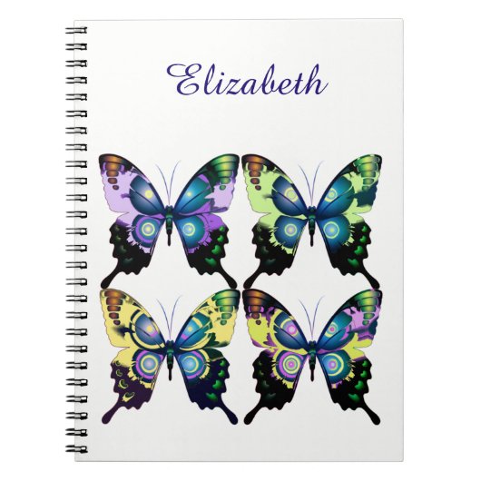 Aqua, Roze en Geel - Elegant Butterflies Notitieboek (Voorkant)