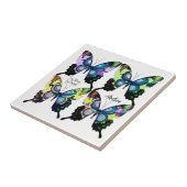 Aqua, Roze en Geel - Elegant Butterflies Tegeltje (Zijkant)
