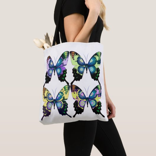 Aqua, Roze en Geel - Elegant Butterflies Tote Bag (Dichtbij)