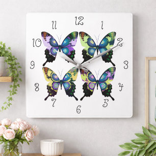 Aqua, Roze en Geel - Elegant Butterflies Vierkante Klok