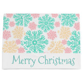 Aqua Roze en Gouden Sneeuwvlokken Kerstmis Large Cadeautasje (Voorkant)