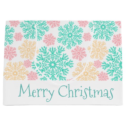 Aqua Roze en Gouden Sneeuwvlokken Kerstmis Large Cadeautasje (Voorkant)
