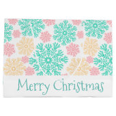 Aqua Roze en Gouden Sneeuwvlokken Kerstmis Large Cadeautasje (Achterkant)