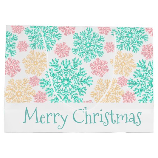 Aqua Roze en Gouden Sneeuwvlokken Kerstmis Large Cadeautasje (Achterkant)