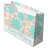 Aqua Roze en Gouden Sneeuwvlokken Kerstmis Large Cadeautasje (Voorkant Gekanteld)