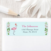 Aqua & Roze Flamingo Tropische Kerstmis Adres Etiket (Insitu)