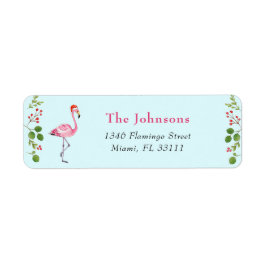 Aqua & Roze Flamingo Tropische Kerstmis Adres Etiket