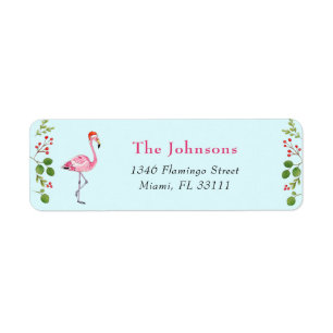 Aqua & Roze Flamingo Tropische Kerstmis Adres Etiket