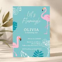 Aqua & Roze Flamingo Tropische Verjaardag