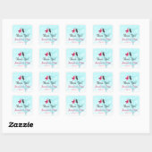 Aqua, Roze, Grijze Lovevogels Wedding Favor Sticke Vierkante Sticker (Vel)