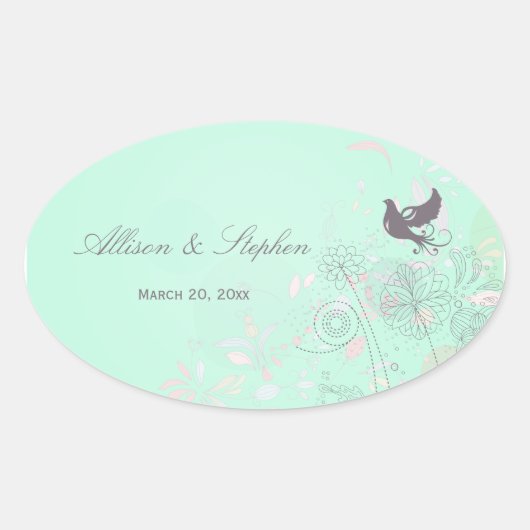 Aqua, roze + grijze stickers voor lentebruiloft (Voorkant)