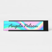 Aqua Roze Iriserende Regenbooggolf Bureau Naambordje (Voorkant)