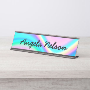 Aqua Roze Iriserende Regenbooggolf Bureau Naambordje