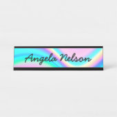 Aqua Roze Iriserende Regenbooggolf Bureau Naambordje (Voorkant)