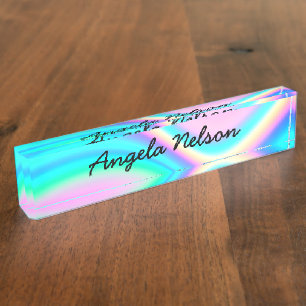 Aqua Roze Iriserende Regenbooggolf Naambordje