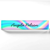 Aqua Roze Iriserende Regenbooggolf Naambordje (Voorkant)