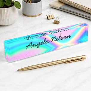 Aqua Roze Iriserende Regenbooggolf Naambordje