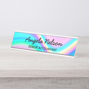 Aqua Roze Iriserende Regenbooggolf Ombre Bureau Naambordje