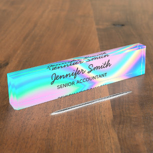 Aqua Roze Iriserende Regenbooggolf Ombre Naambordje