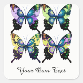 Aqua, Roze, Personalisatie - Elegant Butterflies Vierkante Sticker