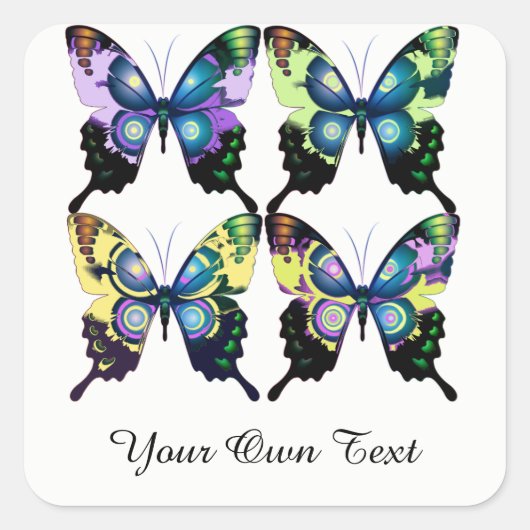 Aqua, Roze, Personalisatie - Elegant Butterflies Vierkante Sticker (Voorkant)