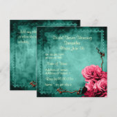 Aqua roze  roos bridal kaart (Voorkant / Achterkant)