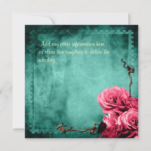 Aqua roze  roos bridal kaart (Achterkant)