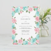Aqua Roze Stralende Rozen Bruiloft Kaart (Staand voorkant)