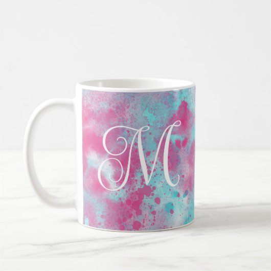 Aqua Roze Waterverf Wassen & Monogram Mok (Links)