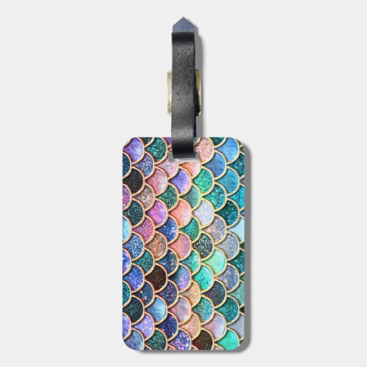 Aqua Roze Zeemeermin Glitter Scales- Zeemeermin Bagagelabel (Achterkant verticaal)