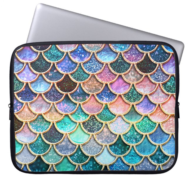 Aqua Roze Zeemeermin Glitter Scales- Zeemeermin Laptop Sleeve (Voorkant)