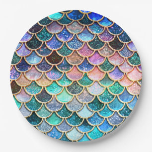 Aqua Roze Zeemeermin Glitter Scales- Zeemeermin Papieren Bordje