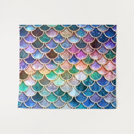 Aqua Roze Zeemeermin Glitter Scales- Zeemeermin Wandkleed (Voorkant (horizontaal))