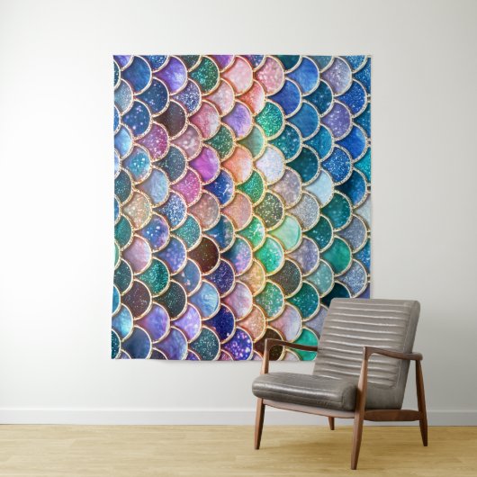 Aqua Roze Zeemeermin Glitter Scales- Zeemeermin Wandkleed (In situ)