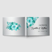 Aqua Rozen en Silver Wedding Guestbook Gastenboek (Volledig)