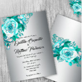 Aqua Rozen en Silver Wedding Kaart