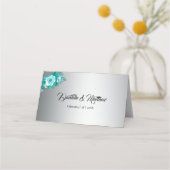 Aqua Rozen en Silver Wedding Plaatskaartje (Achterkant)