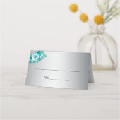 Aqua Rozen en Silver Wedding Plaatskaartje (Voorkant)